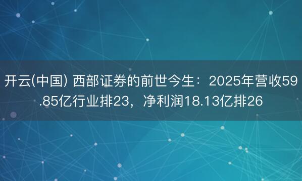 开云(中国) 西部证券的前世今生：2025年营收59.85亿行业排23，净利润18.13亿排26