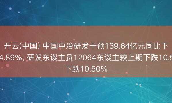 开云(中国) 中国中冶研发干预139.64亿元同比下滑14.89%， 研发东谈主员12064东谈主较上期下跌10.50%