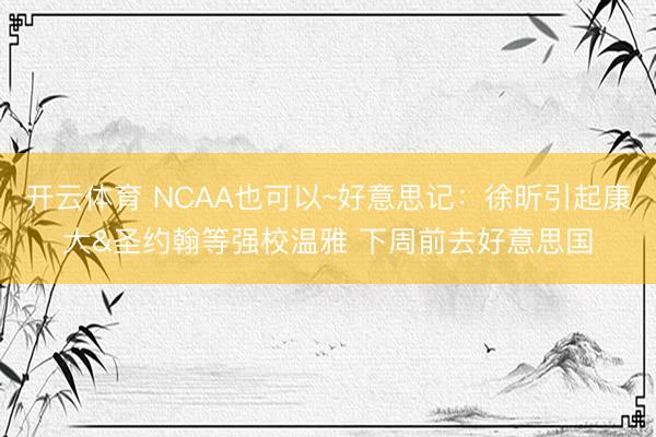 开云体育 NCAA也可以~好意思记：徐昕引起康大&圣约翰等强校温雅 下周前去好意思国