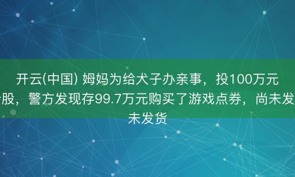 开云(中国) 姆妈为给犬子办亲事,投100万元炒股,警方发现存99.7万元购买了游戏点券,尚未发货