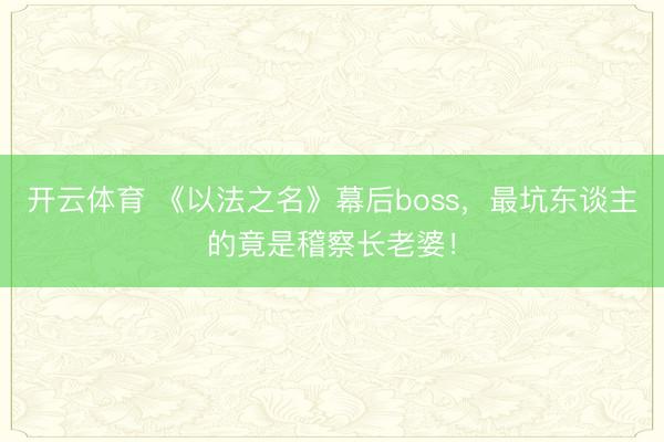 开云体育 《以法之名》幕后boss，最坑东谈主的竟是稽察长老婆！